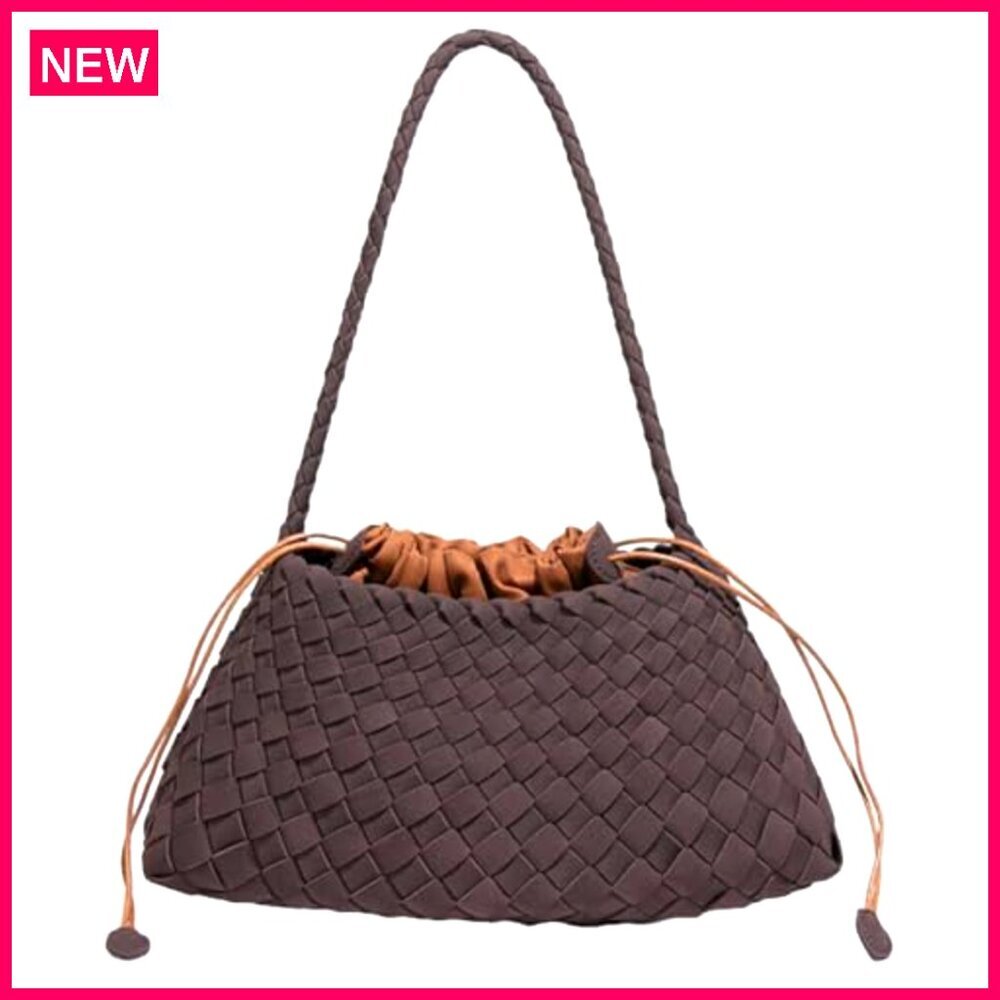 Suede Woven Hobo Tote Bag, 12.6" Capacity, PU Leather Shoulder Purse - Picture 2 of 8